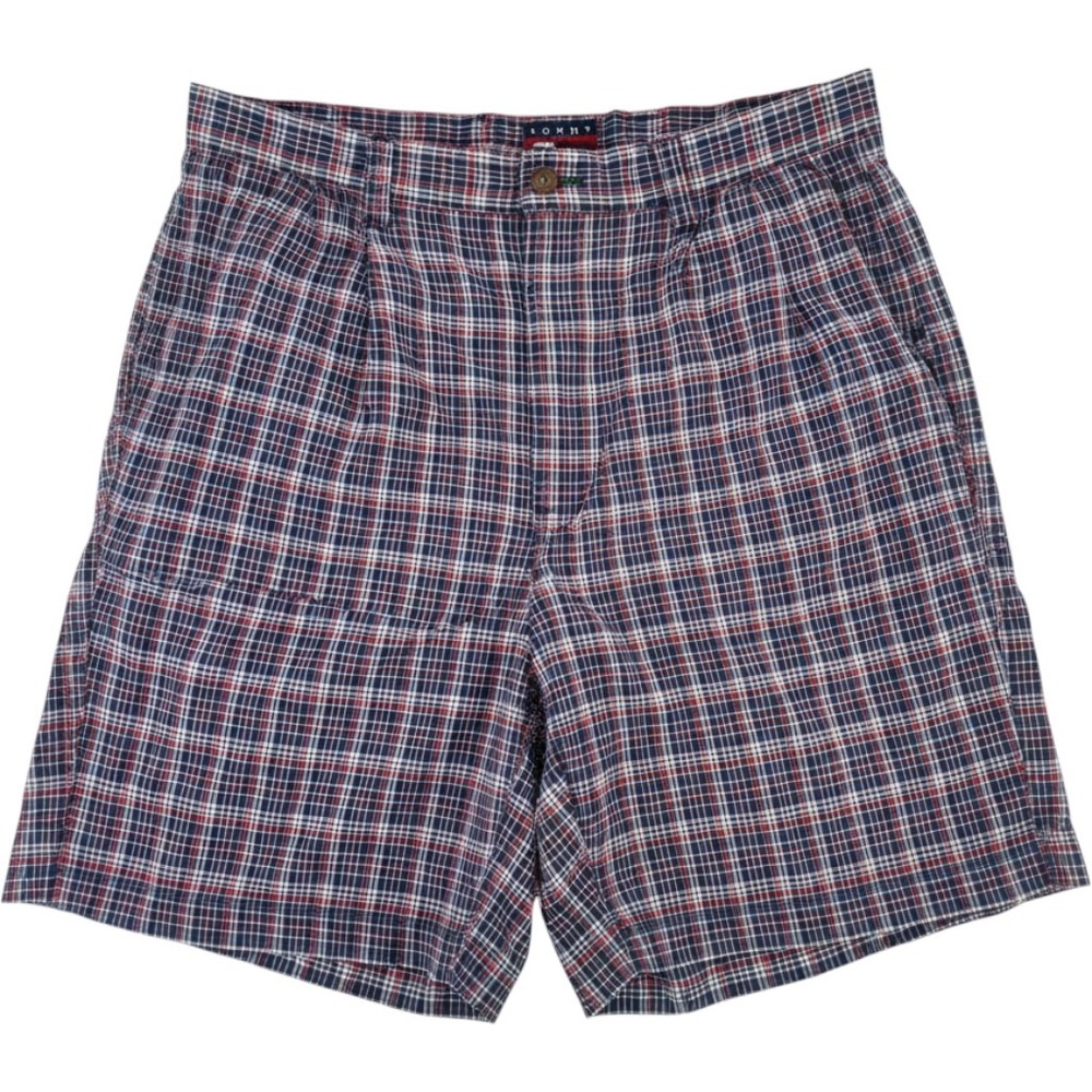 Tommy Hilfiger‎ Mens Size 30 Plaid Chino Shorts Blue Red White Pleated Cotton